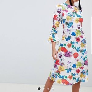 Asos design fluted sleeve floral midi dress